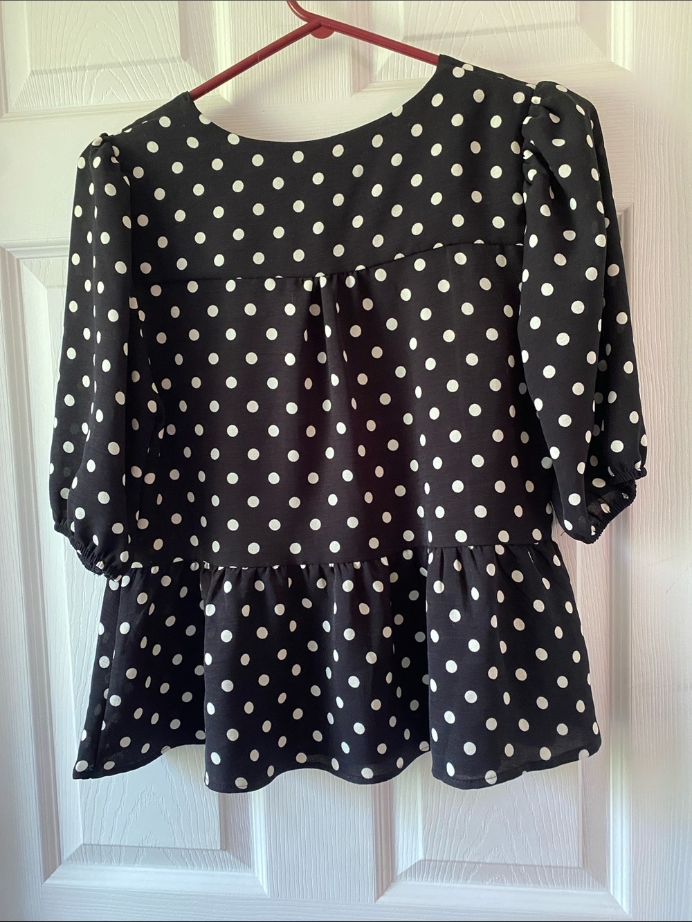 Monteau Los Angeles Black & White Polka Dot Peplum Blouse Medium - Picture 3 of 8